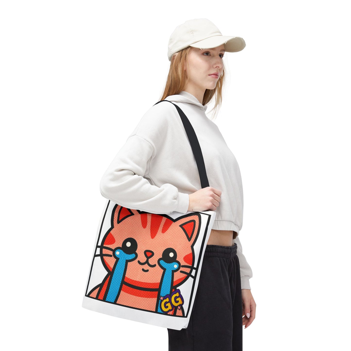 Good Game Tears of Joy - Cute Crying Cat Tote Bag – Kawaii Pop Art Cat Emote GG