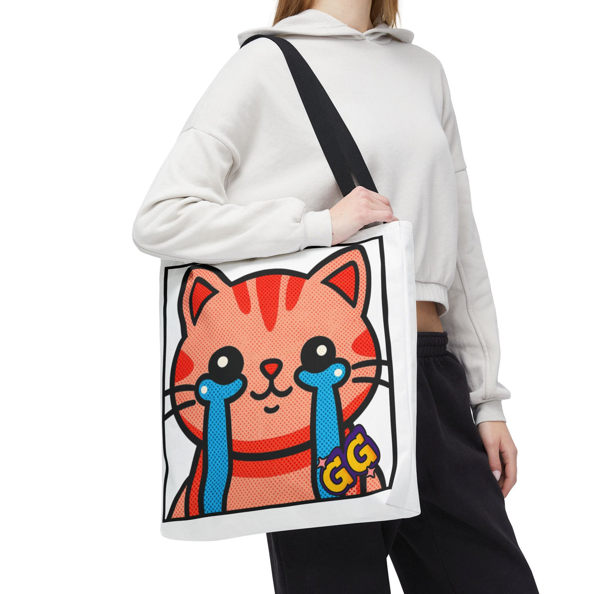 Good Game Tears of Joy - Cute Crying Cat Tote Bag – Kawaii Pop Art Cat Emote GG