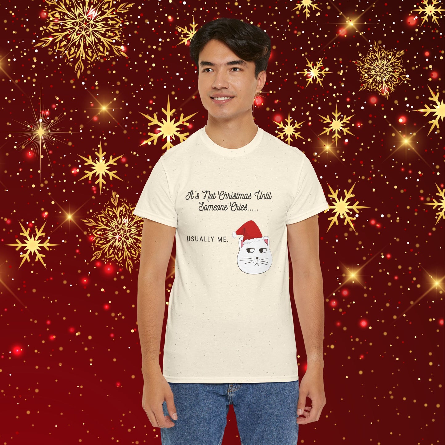 Grumpy Santa Cat Christmas Tee — "It's Not Christmas Until Someone Cries... Usually Me."
