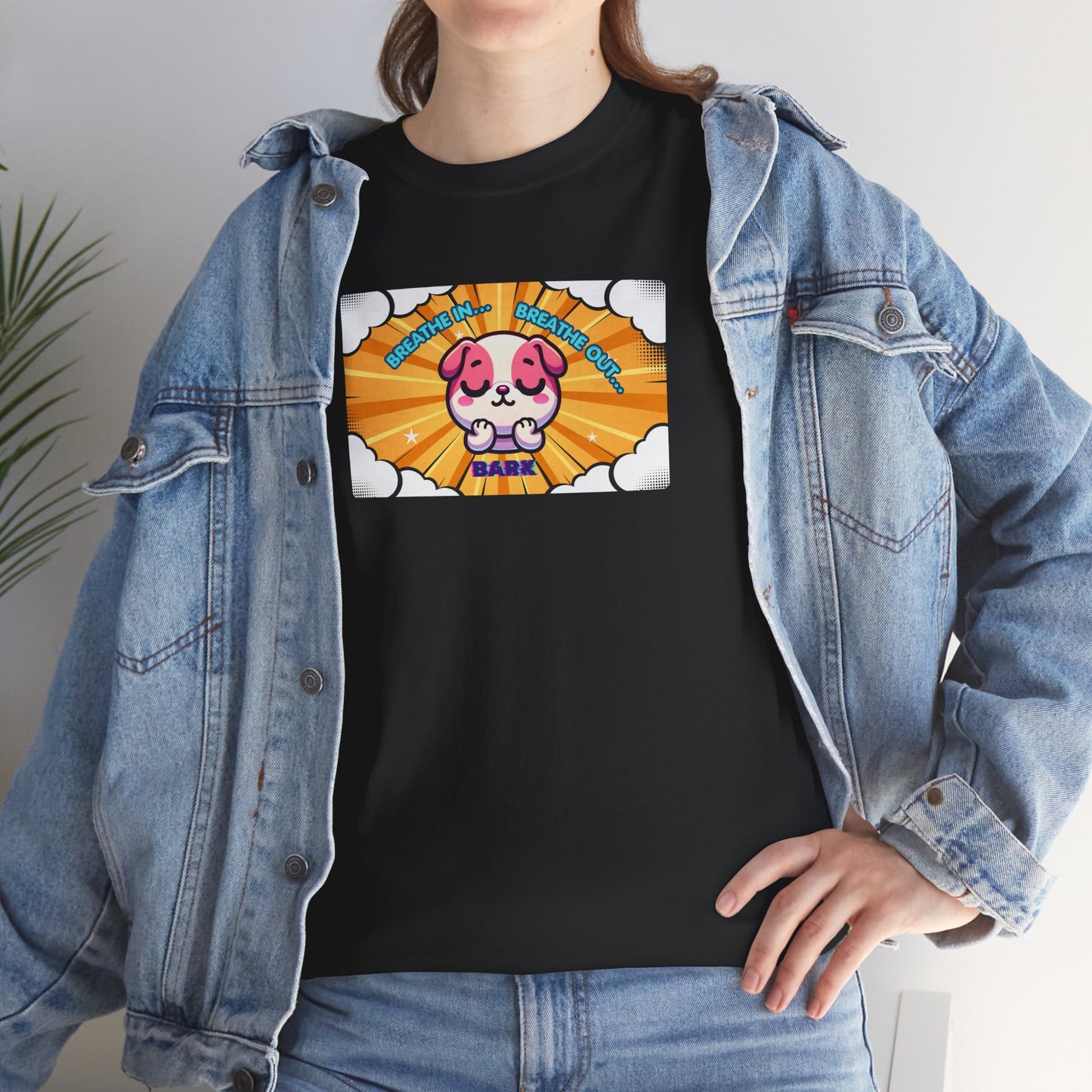 Stay Calm Pink Bulldog T-Shirt — "Breath in, Breath out, Bark" Funny Tee