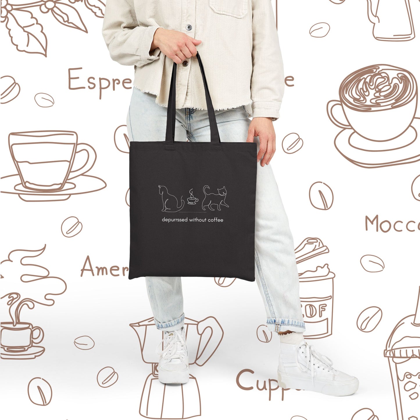 Depurrssed Without Coffee Canvas Tote Bag — Minimalist Coffee Lover Tote