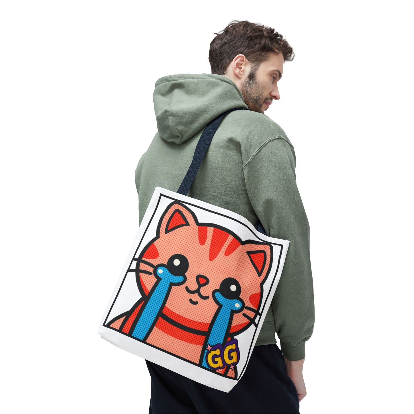 Good Game Tears of Joy - Cute Crying Cat Tote Bag – Kawaii Pop Art Cat Emote GG