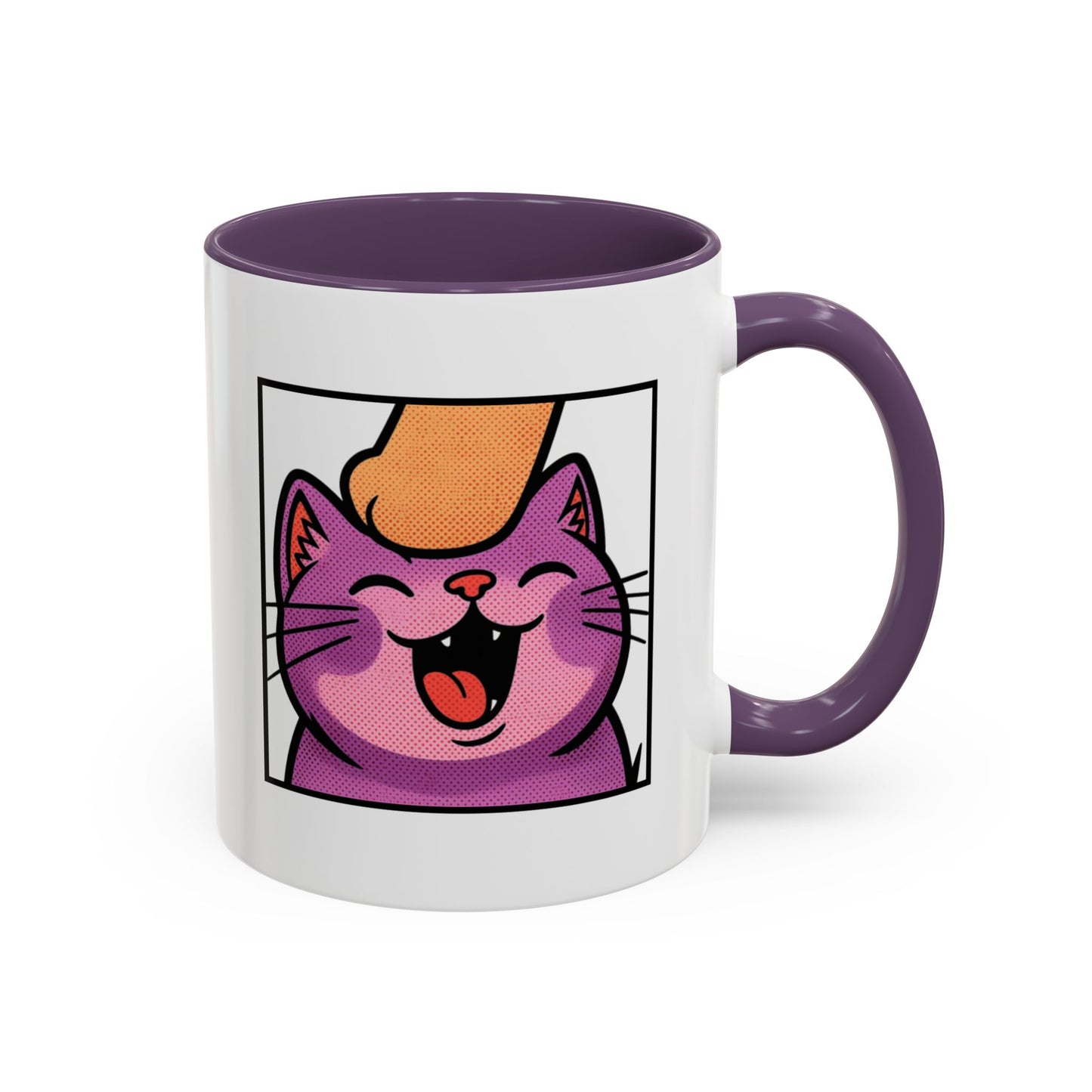 Pet Me, Purrfectly Happy Twitch Emote Cat Accent Coffee Mug – Cute Smiling Cat Illustration (11/15oz)