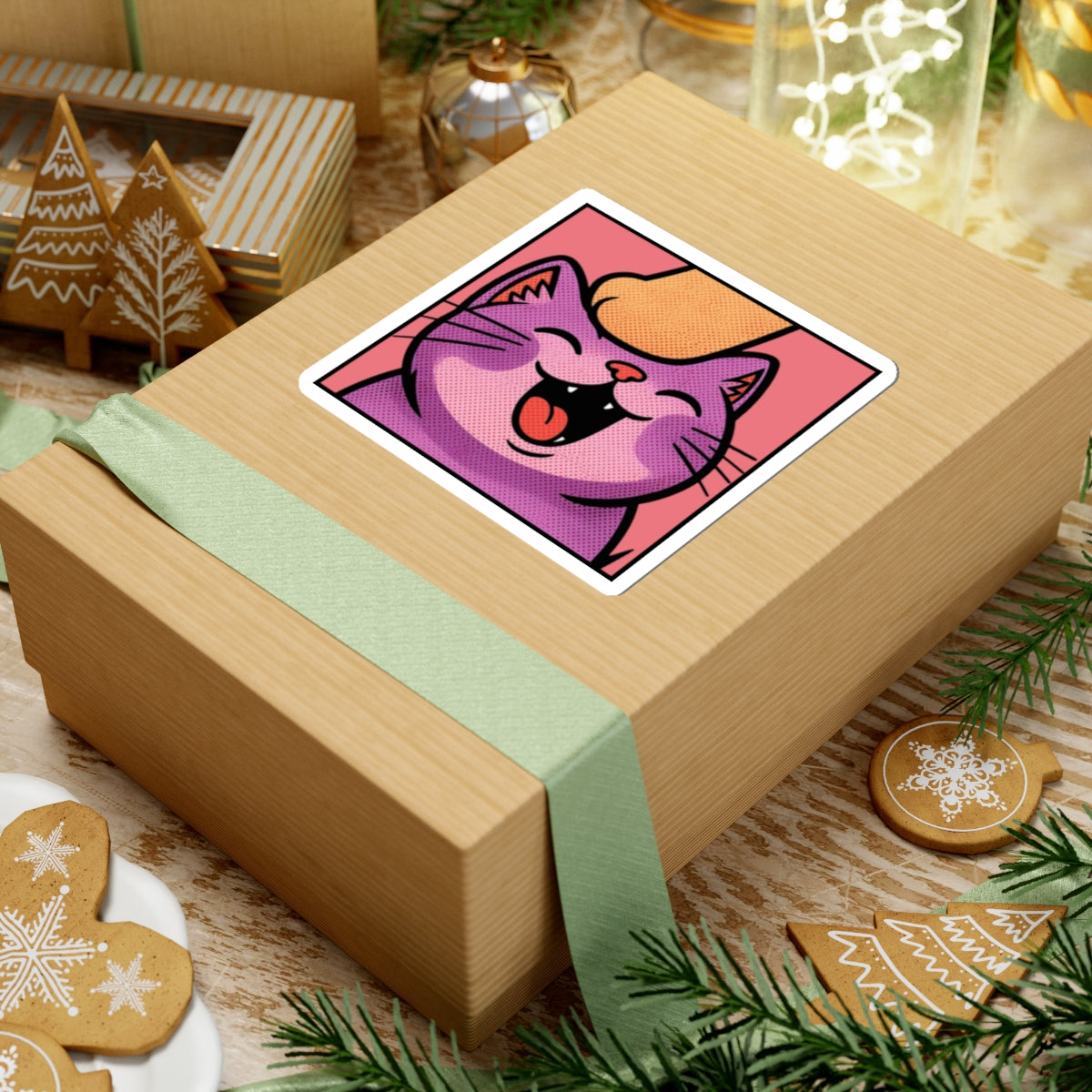 Twitch Emote "Pet Me, Purrfectly Happy!" Cute Cat Kiss-Cut Sticker