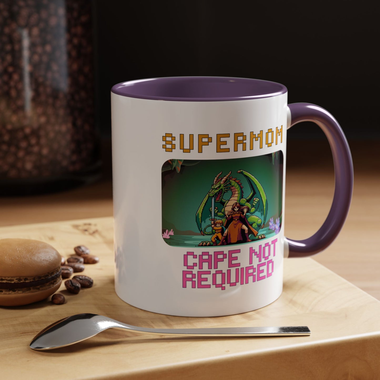 Dungeon Crawling Coffee Mug — "Supermom: Cape Not Required" Accent Mug (11/15oz)