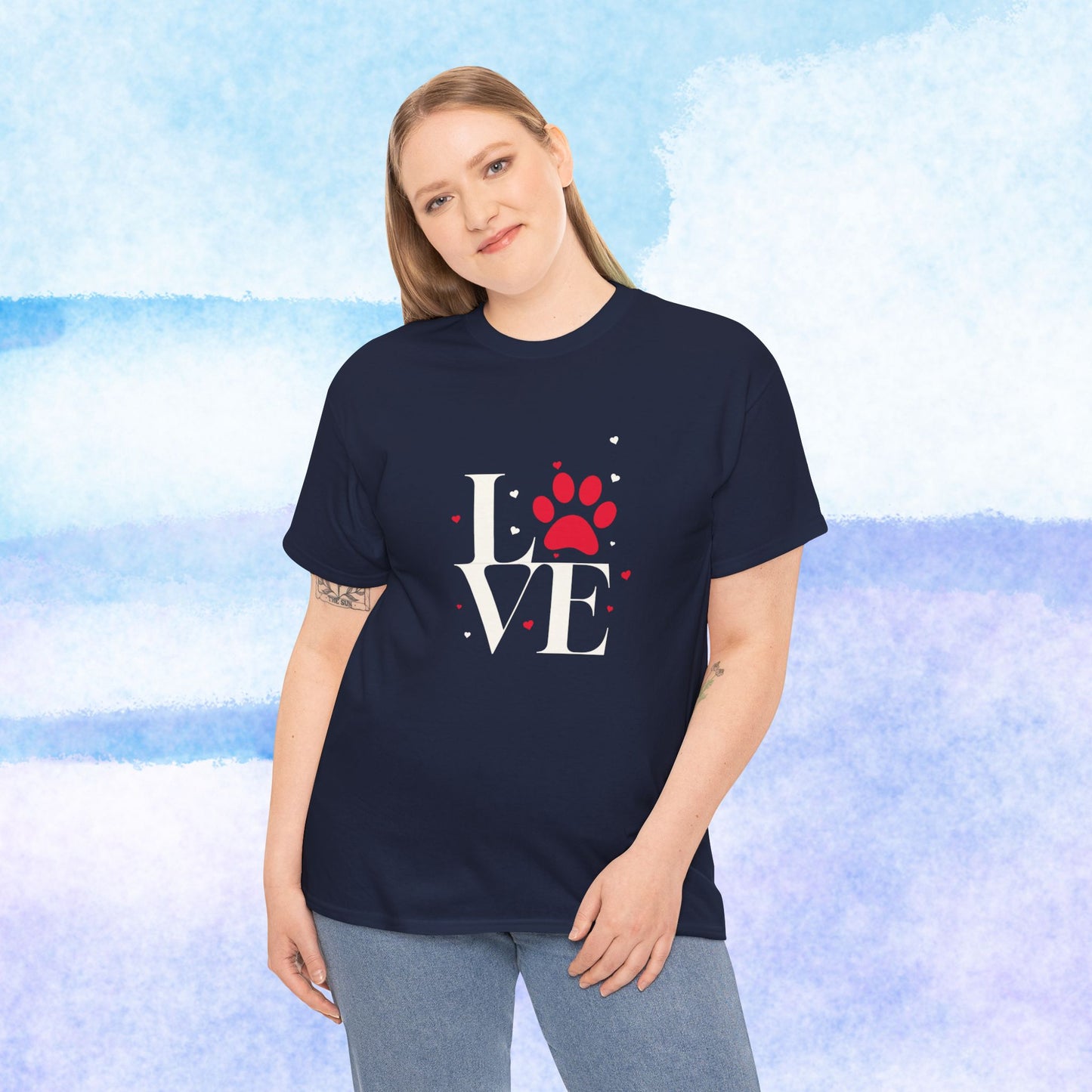 Love Paw T-Shirt — Cute Red Paw Print "LOVE" Graphic Tee for Pet Lovers