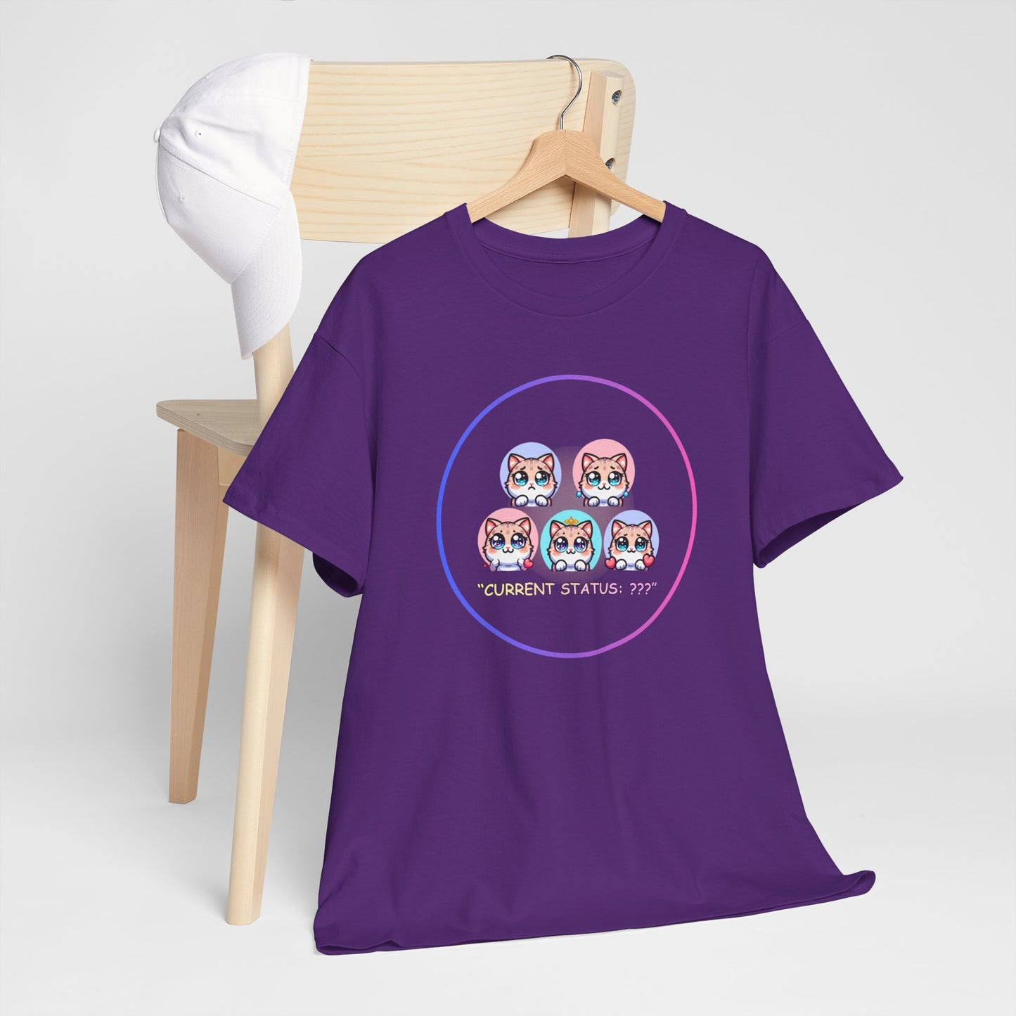 Cat Mood Tee — "Current Status: ???" Cute Kawaii Cat Faces T-Shirt