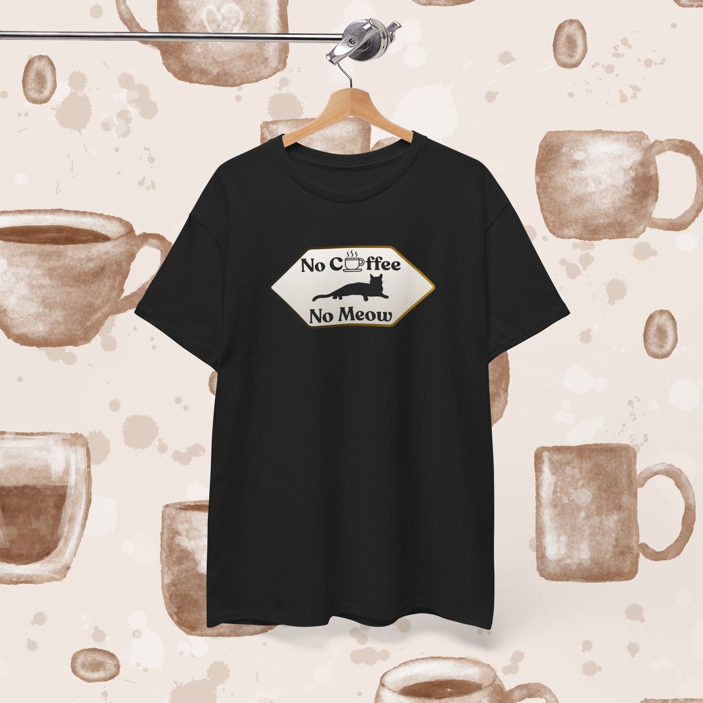 No Coffee No Meow T-Shirt — Sarcastic Coffee Cat Sign Tee, Funny Cat Lover Coffee Tee