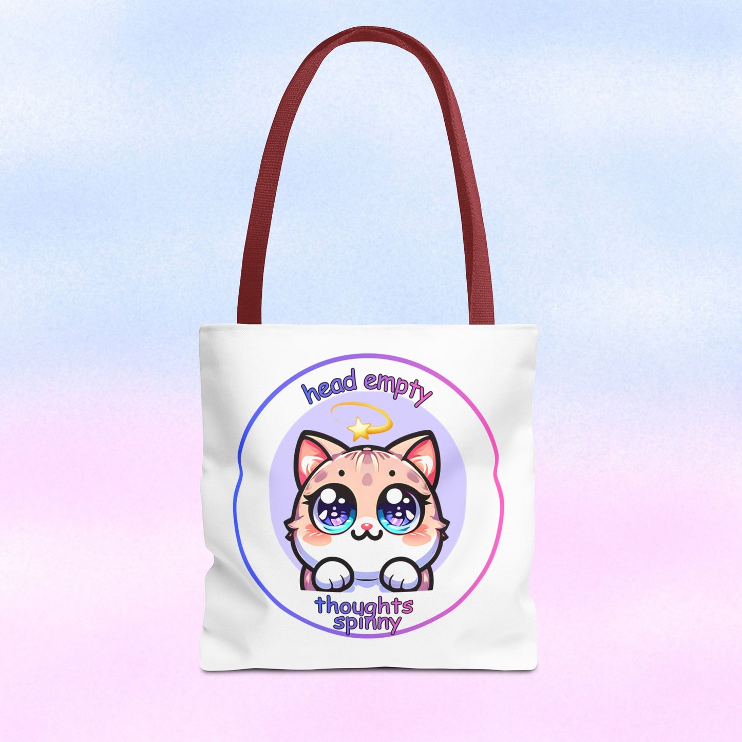 Cute Kawaii Dizzy Cat Tote Bag — "head empty. thoughts spinny."