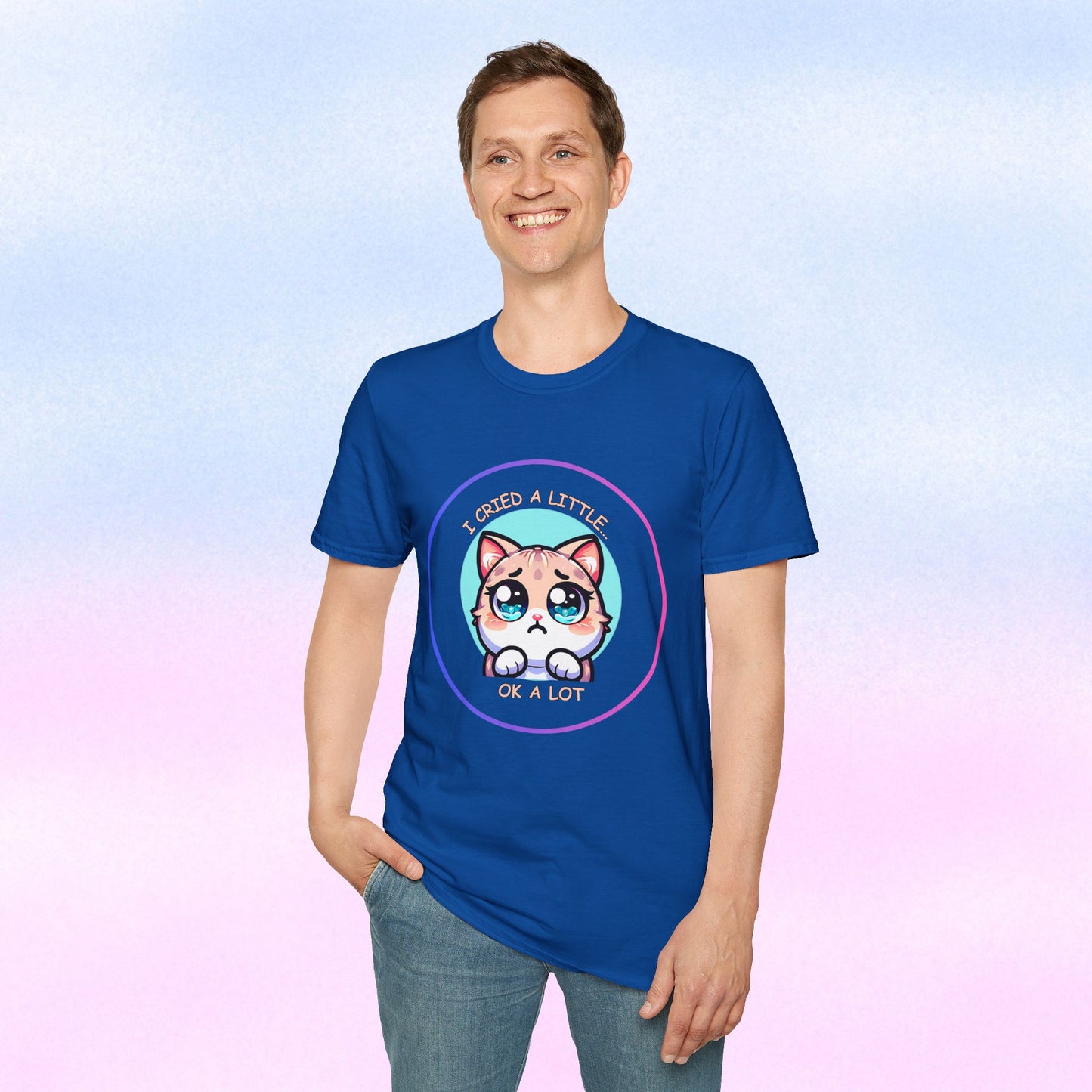 I Cried a Little.... OK a Lot - Sad Kawaii Cat Illustration T-Shirt | Cute Crying Kitty Graphic