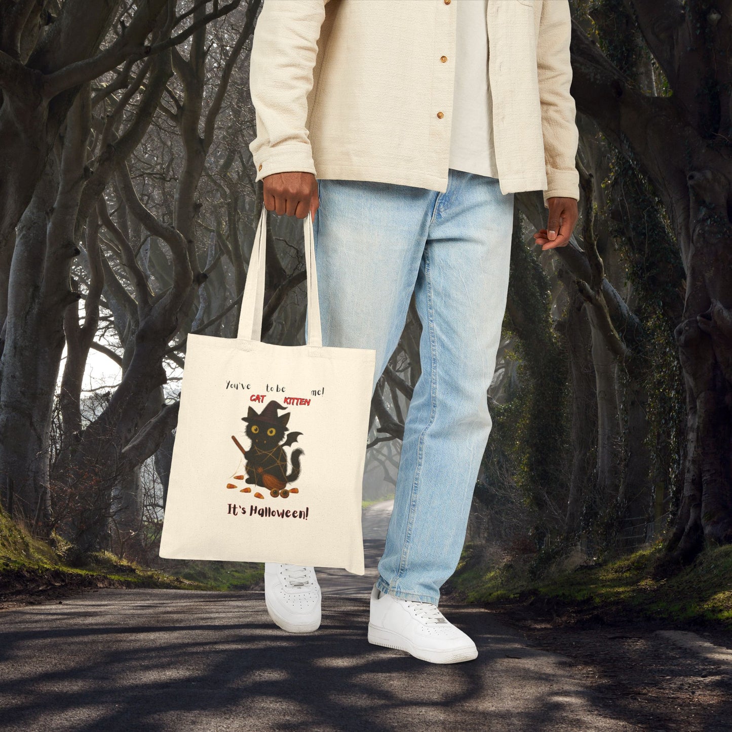 You've Cat to be Kitten me! Halloween Cat Tote Bag, Cute Trick or Treat Bag, Eco-Friendly Canvas Carrier, Fall Season Shopping Bag, Gift for Cat Lovers