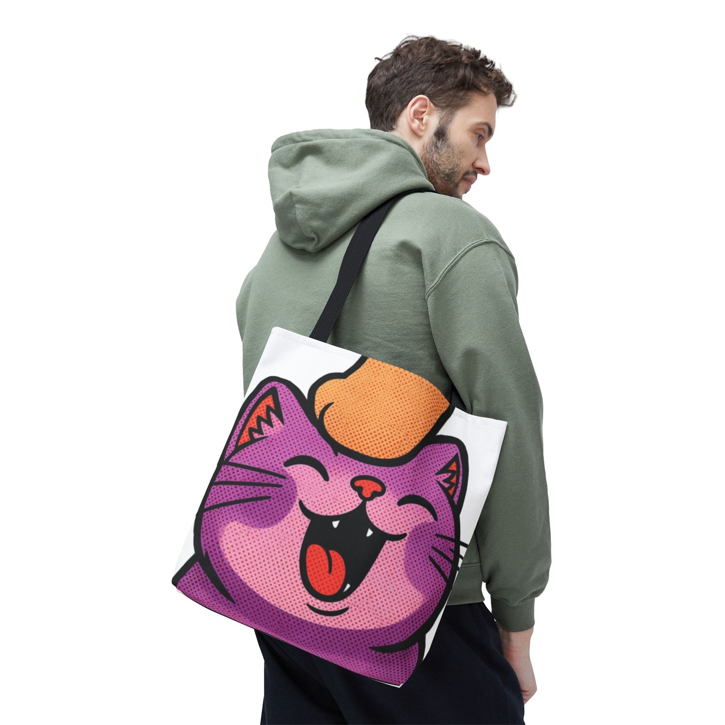 Happy Purple Cat Tote Bag — Cute Kawaii Cat Face AOP Tote