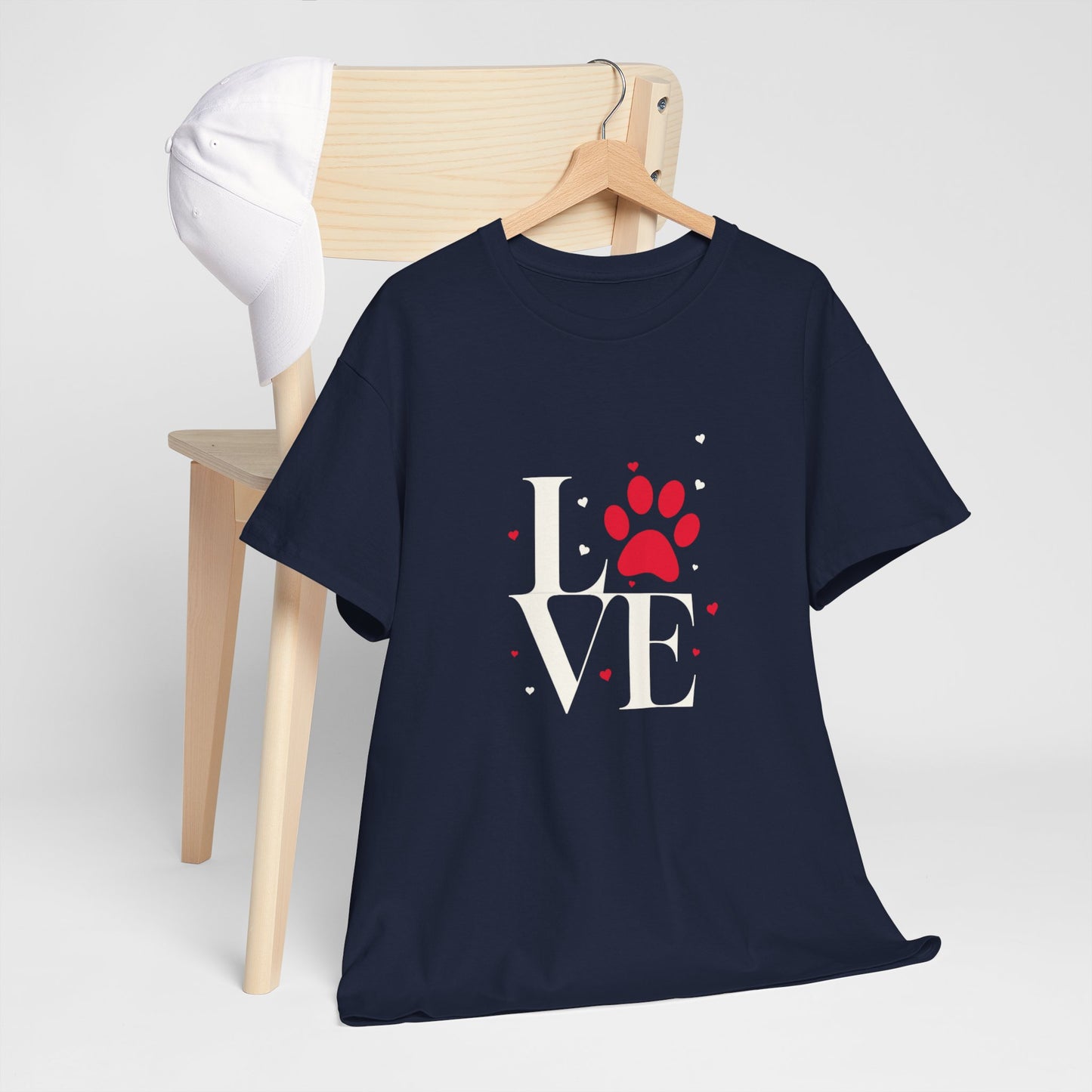 Love Paw T-Shirt — Cute Red Paw Print "LOVE" Graphic Tee for Pet Lovers