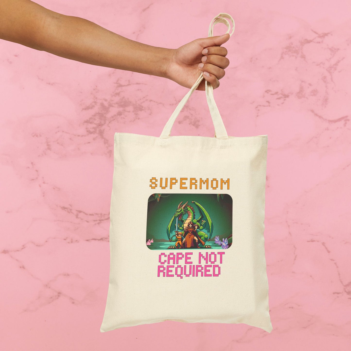 Dungeon Crawling Tote Bag — "Supermom: Cape Not Required" Canvas Market Tote