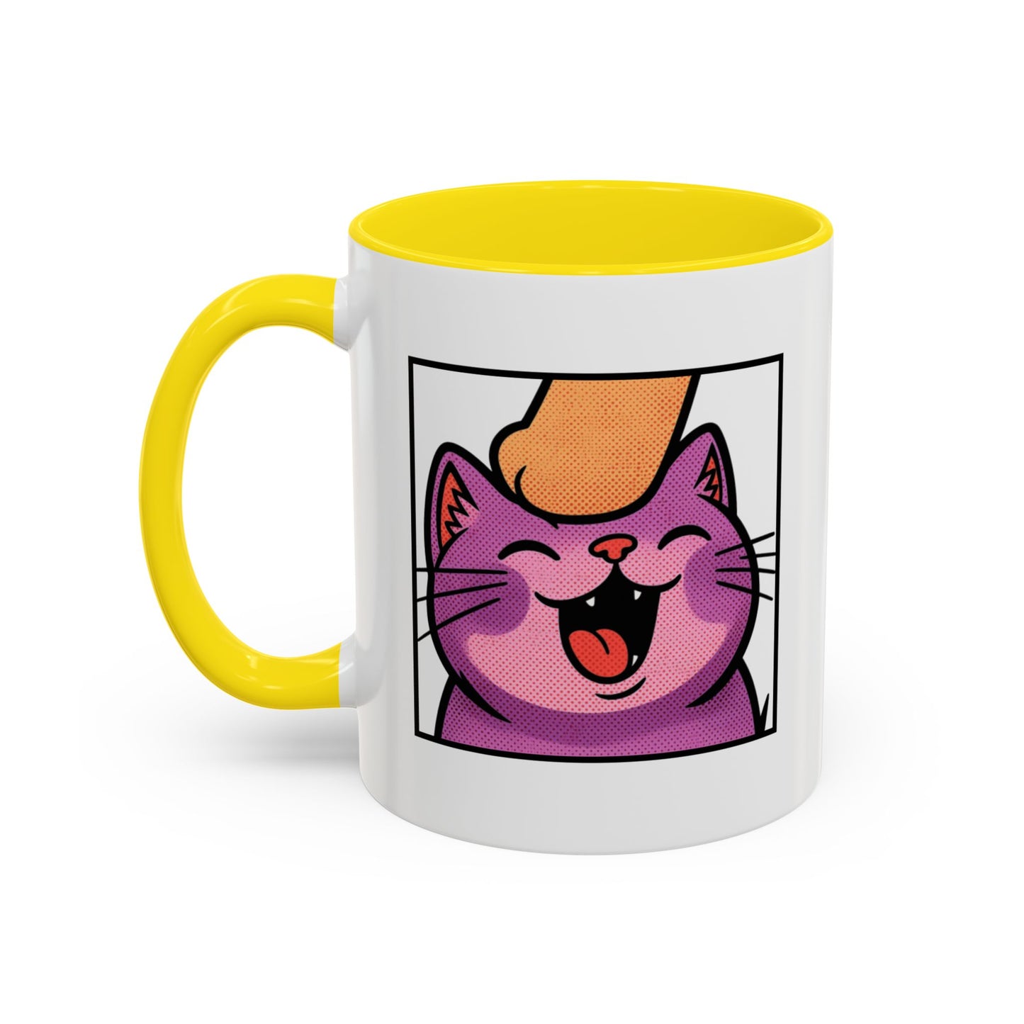 Pet Me, Purrfectly Happy Twitch Emote Cat Accent Coffee Mug – Cute Smiling Cat Illustration (11/15oz)