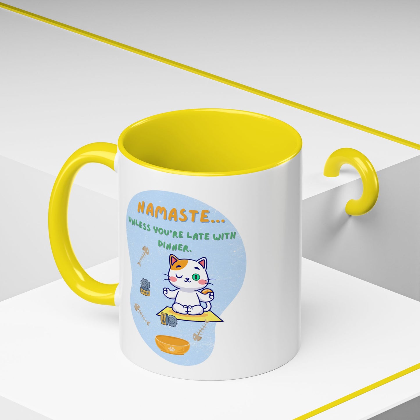 Namaste Cat Accent Coffee Mug | Cute Cat Mug, Coffee Cup Gift, Yoga Lover's Mug, Cat Lover Gift, Stylish Drinkware