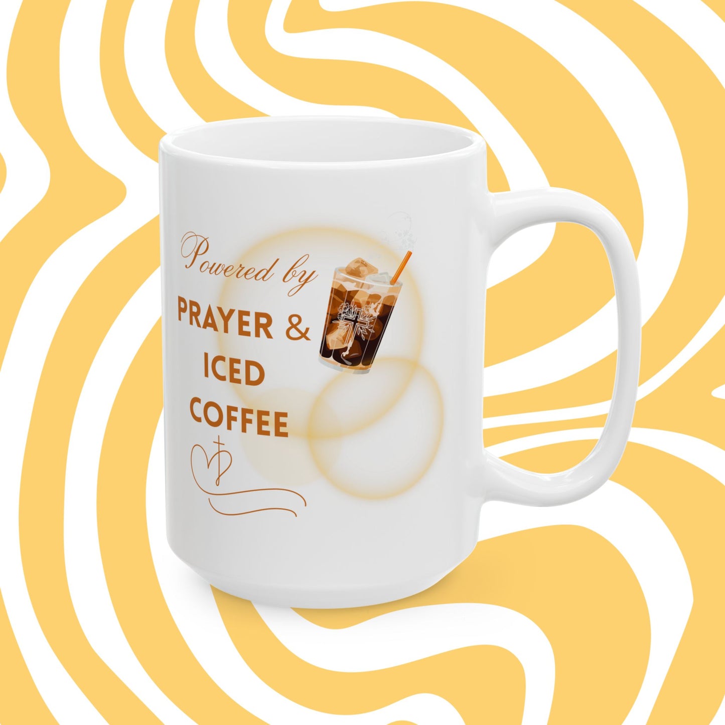Powered by Brayer & Iced Coffee - Inspirational Christian Mug for Believers and Caffeine Enthusiast - Iced Coffee Lovers, Coffee Cup for Gift, Custom Mug, Inspirational Drinkware, Perfect for Holidays