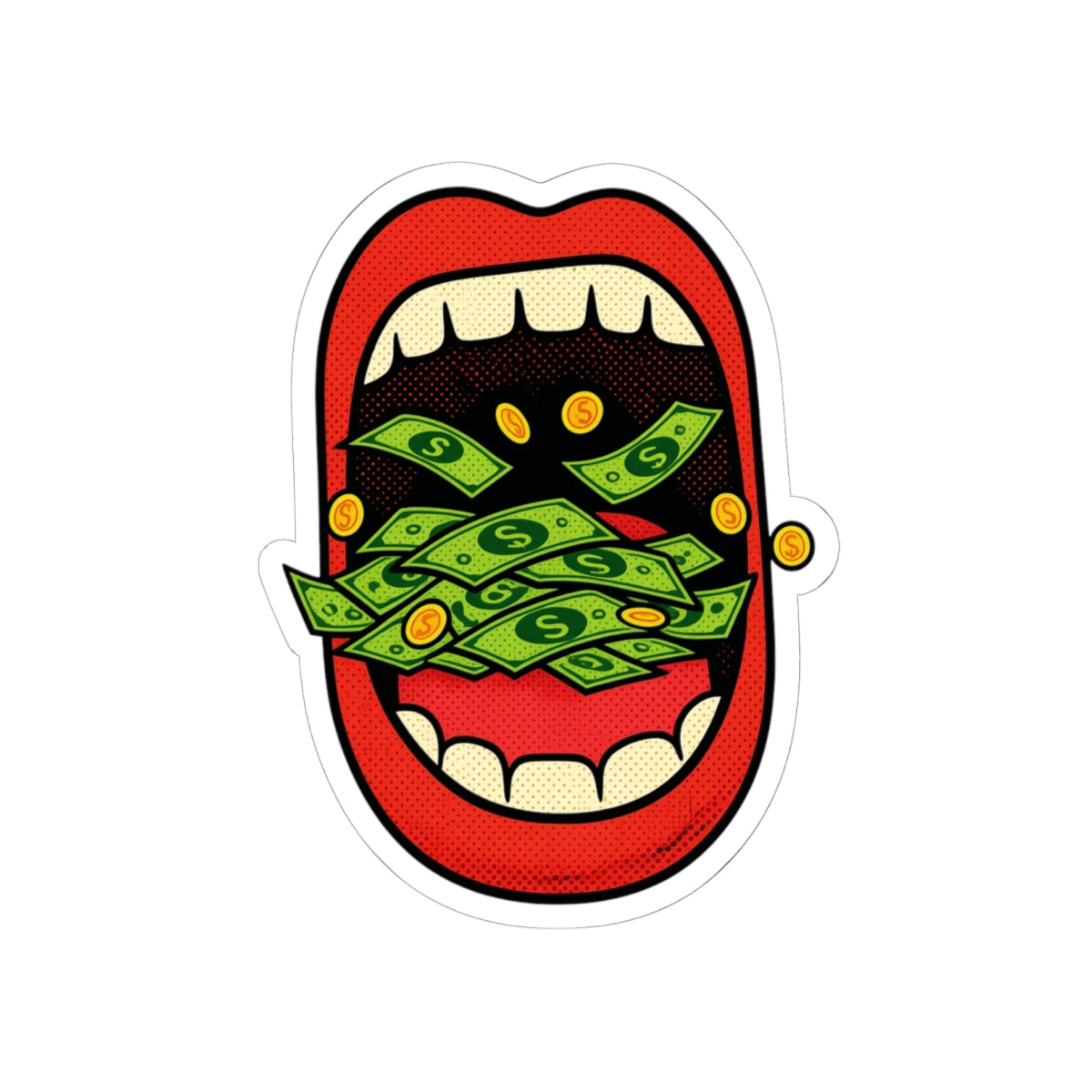 Pop Art Money Mouth Kiss-Cut Sticker — "Eating Prosperity"
