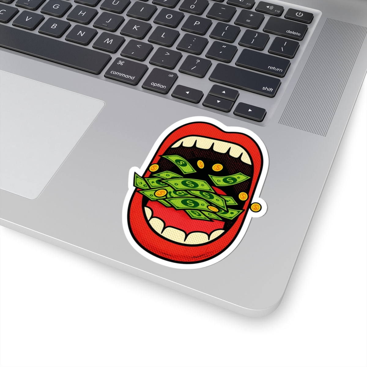 Pop Art Money Mouth Kiss-Cut Sticker — "Eating Prosperity"
