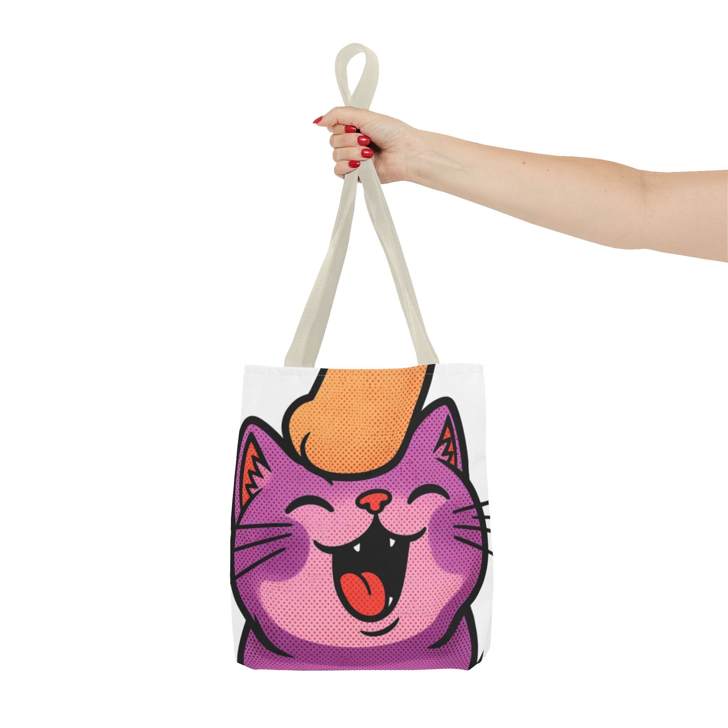 Happy Purple Cat Tote Bag — Cute Kawaii Cat Face AOP Tote