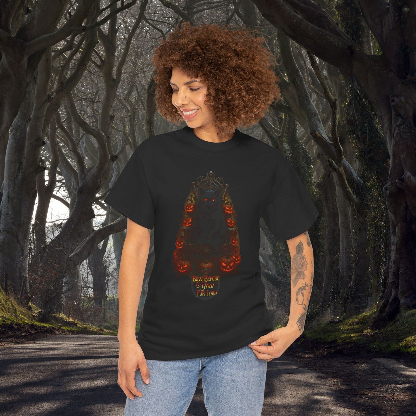 Bow Before Your Fur Lord - Spooky Autumn Tee, Witchy T-Shirt, Halloween Shirt, Festive Cotton Apparel, Unisex Graphic Tee