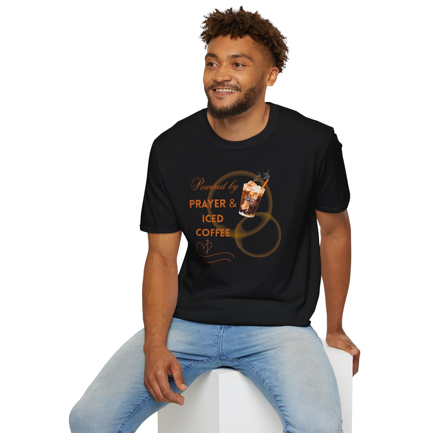 Fueled by Faith & Caffeine - "Powered by Prayer & Iced Coffee" Christian Tee - Perfect Gift for Baristas, Birthdays, and Summer Days