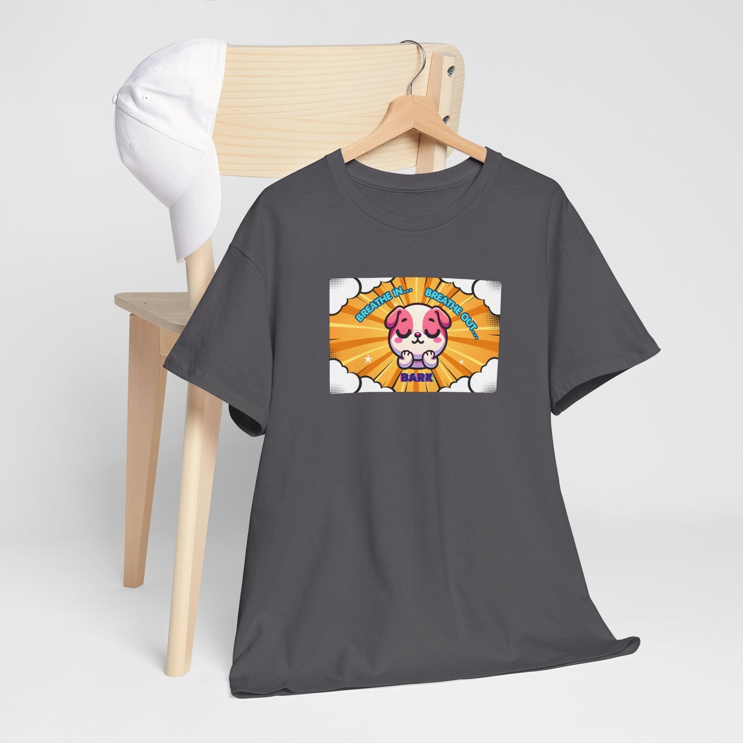 Stay Calm Pink Bulldog T-Shirt — "Breath in, Breath out, Bark" Funny Tee