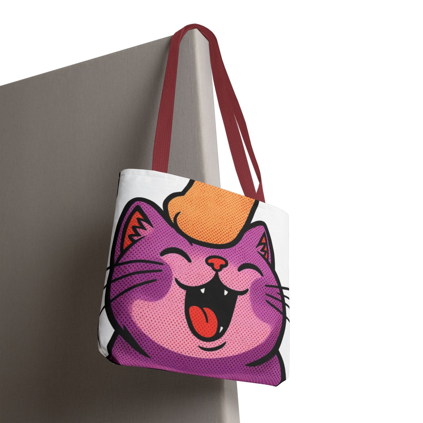 Happy Purple Cat Tote Bag — Cute Kawaii Cat Face AOP Tote