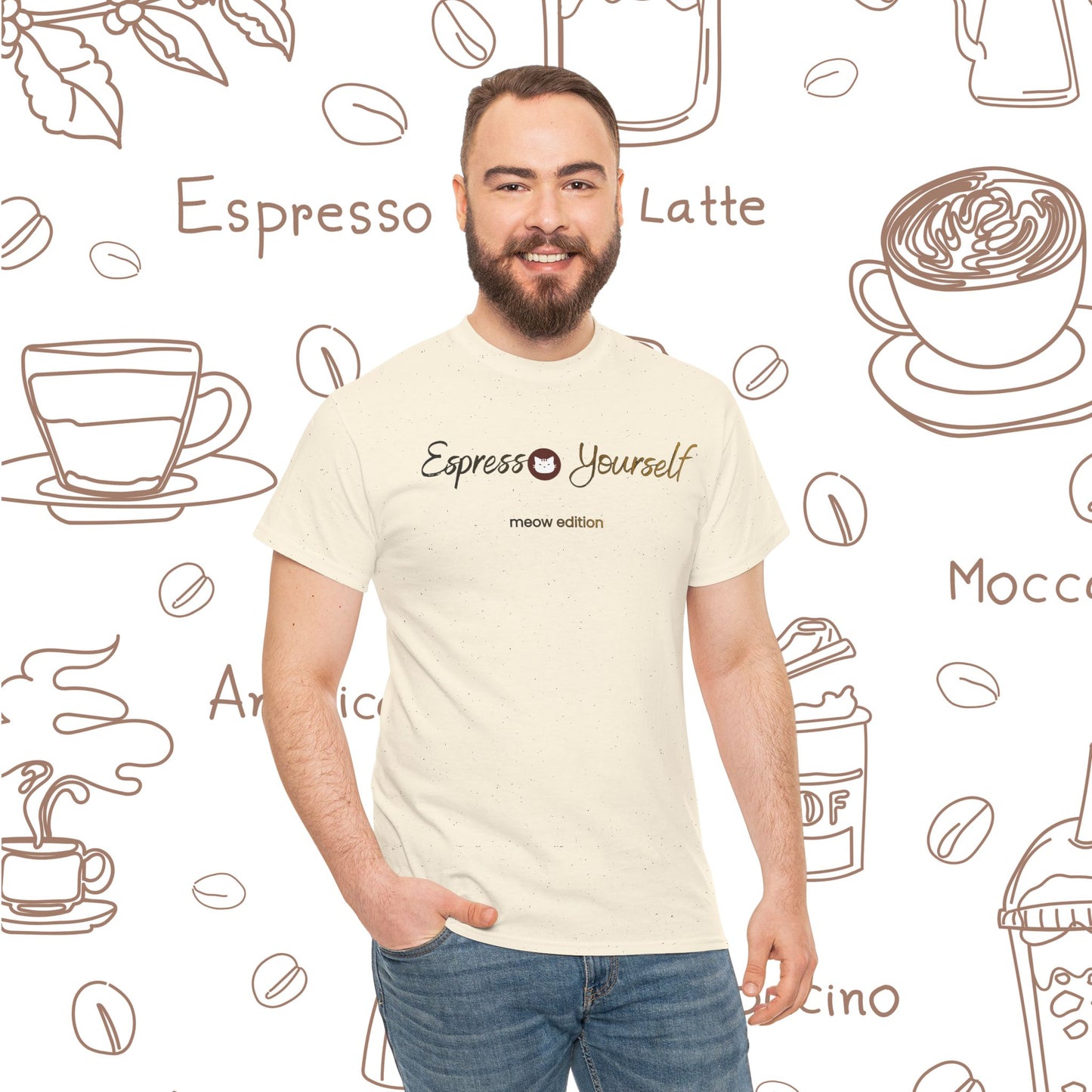 "Espresso Yourself Meow Edition" Coffee Cat T-Shirt — Minimalist Tee, Baristas Gift, Espresso Lovers