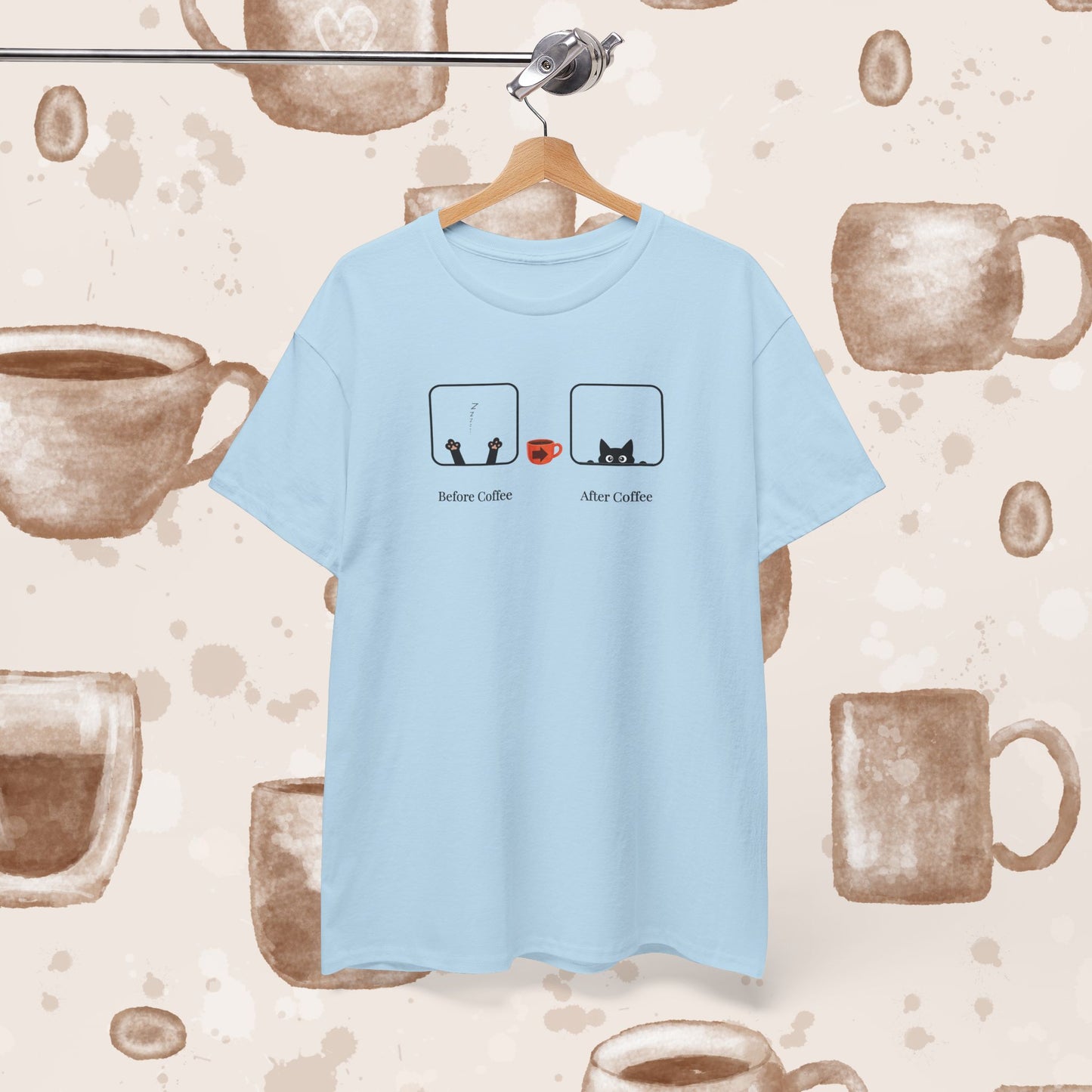 Before Coffee / After - Minimalist Coffee Cat Lover Graphic Tee