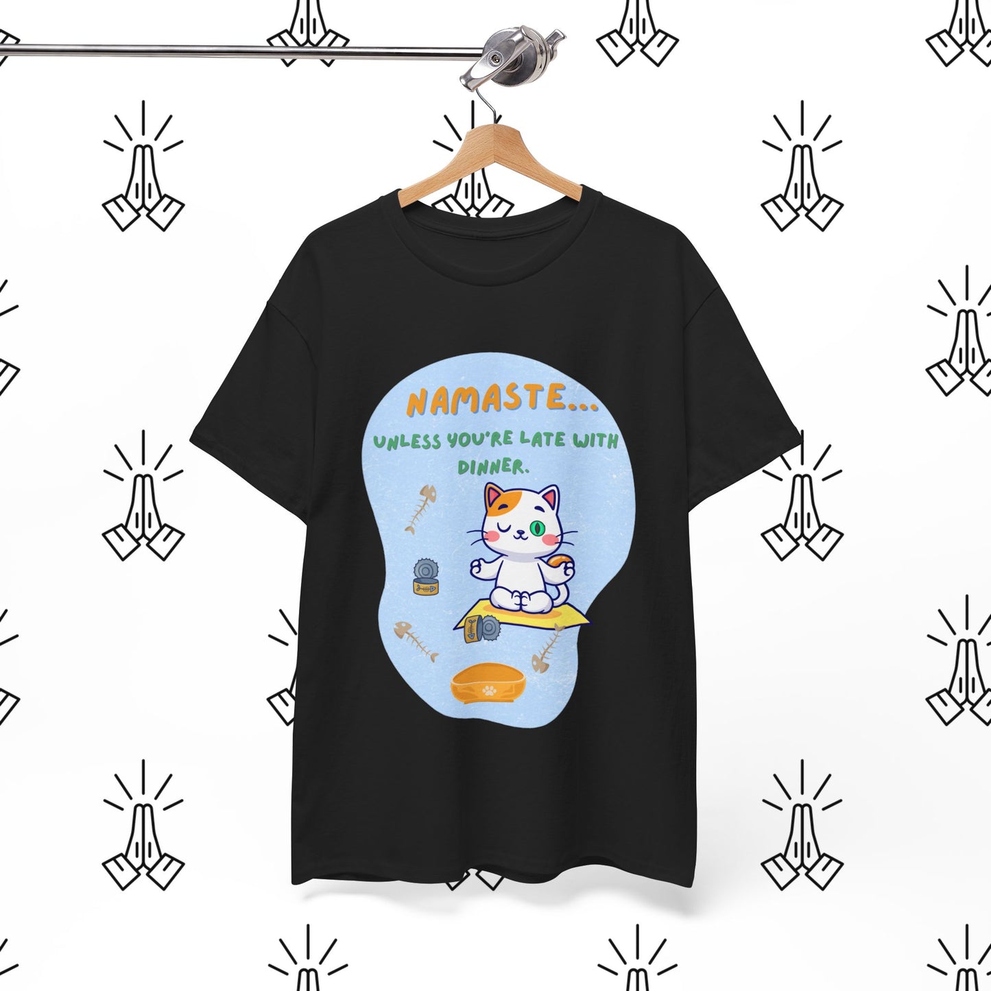 Namaste Cat Unisex Heavy Cotton Tee, Yoga Shirt, Funny Tee, Gift for Cat Lovers, Relaxed Fit T-Shirt