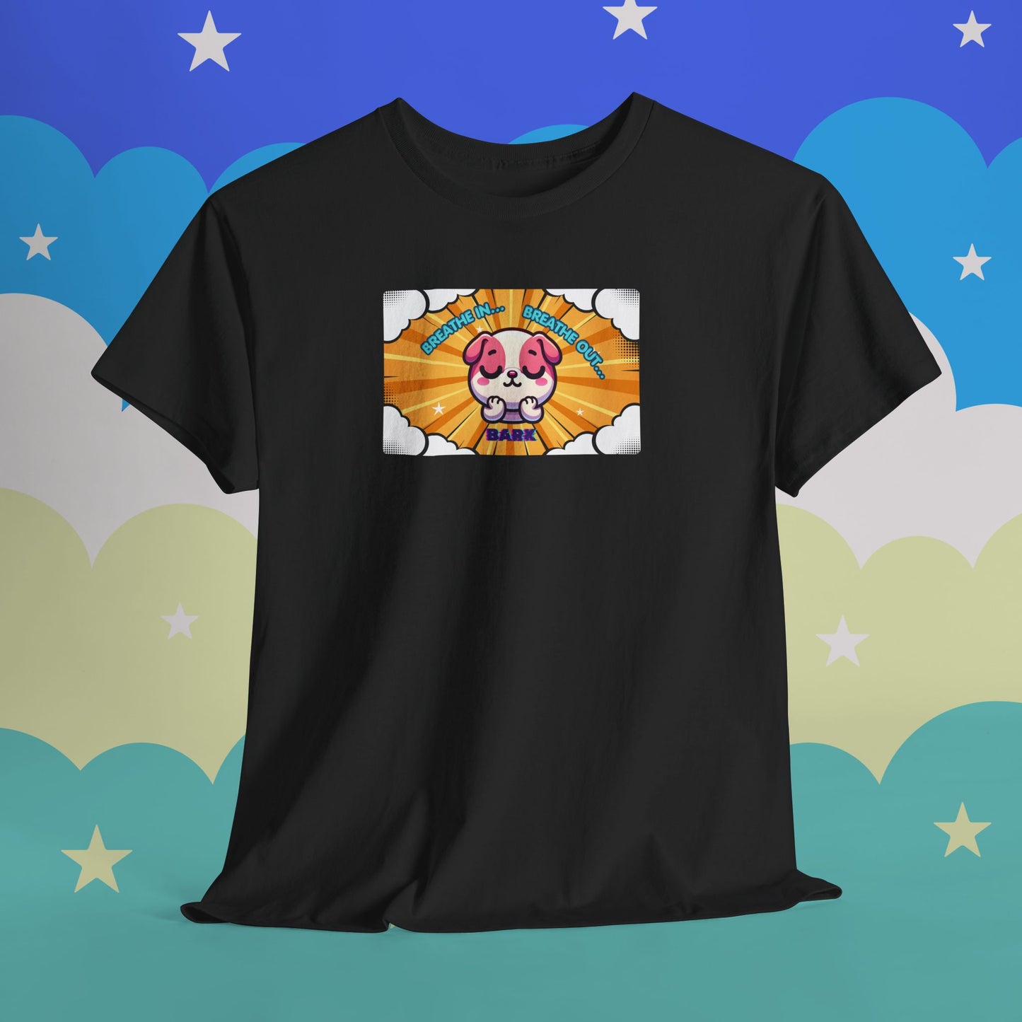 Stay Calm Pink Bulldog T-Shirt — "Breath in, Breath out, Bark" Funny Tee
