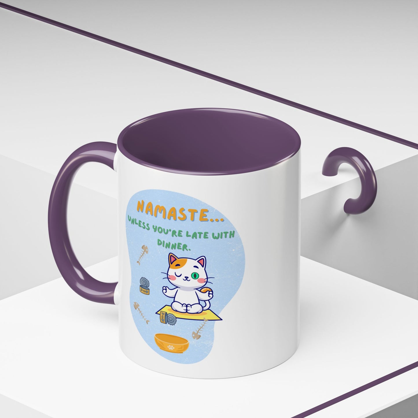 Namaste Cat Accent Coffee Mug | Cute Cat Mug, Coffee Cup Gift, Yoga Lover's Mug, Cat Lover Gift, Stylish Drinkware