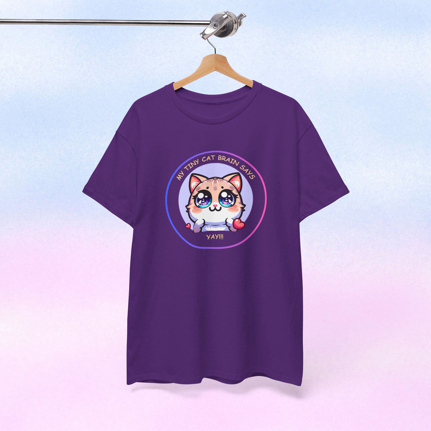Kawaii Cat Mood Emote Tee — "My Tiny Cat Brain Says, Yay!"