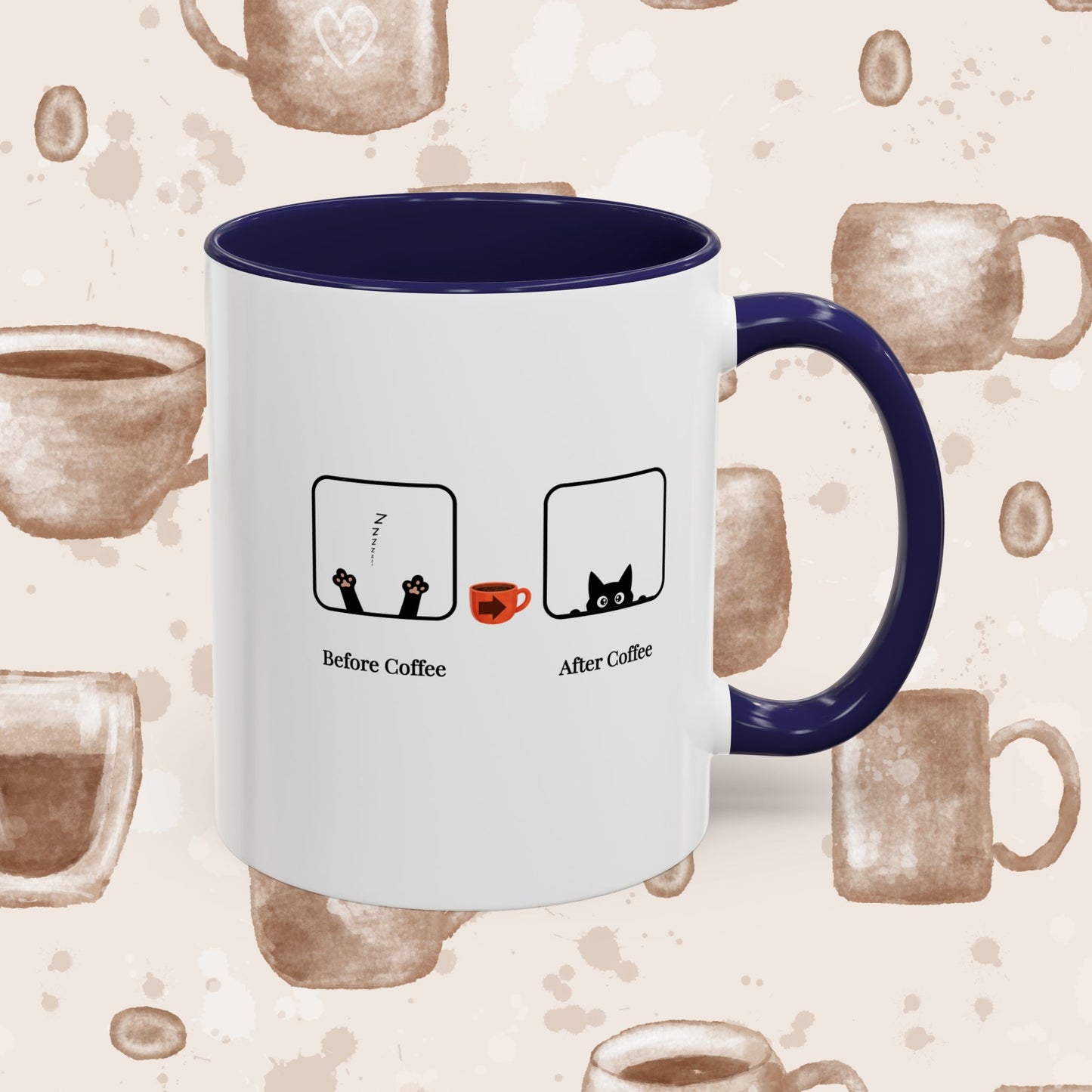 Coffee Mug — "Before Coffee / After Coffee" Cat Accent Mug (11/15oz)