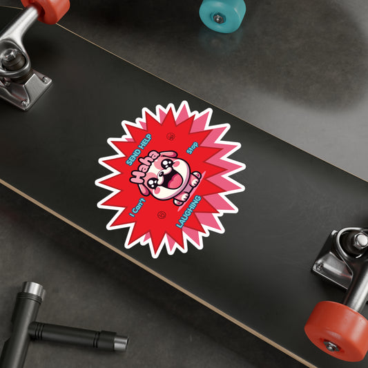 Laughing Pink Bulldog Vinyl Decal — "Send Help, I Can't Stop Laughing" Emote