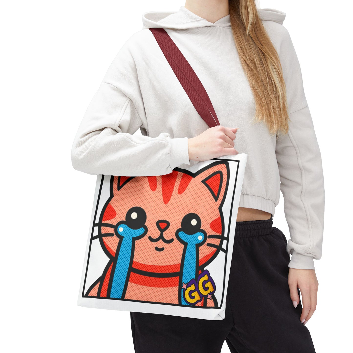 Good Game Tears of Joy - Cute Crying Cat Tote Bag – Kawaii Pop Art Cat Emote GG