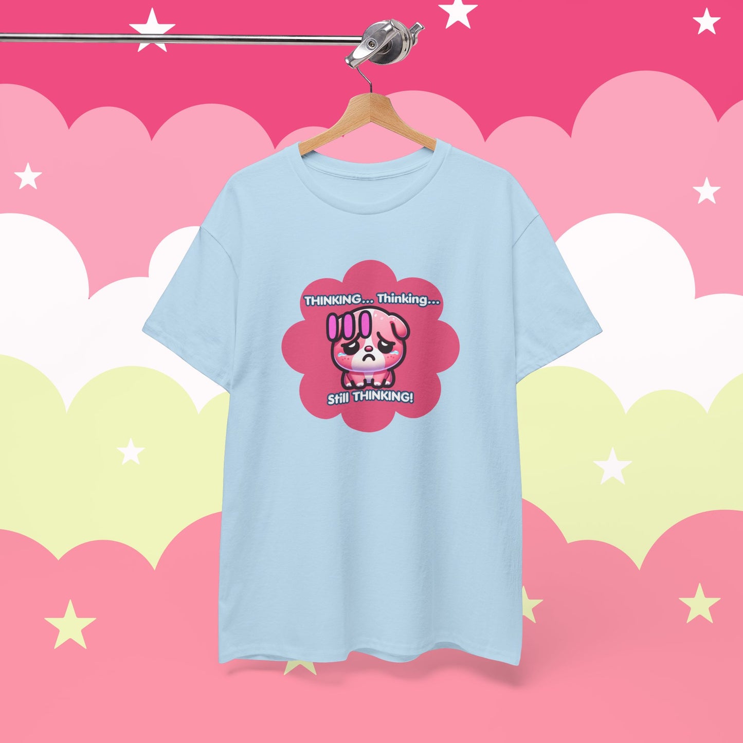 Contemplating Pink Bulldog Emote "Thinking... Still Thinking!" MoodT-Shirt