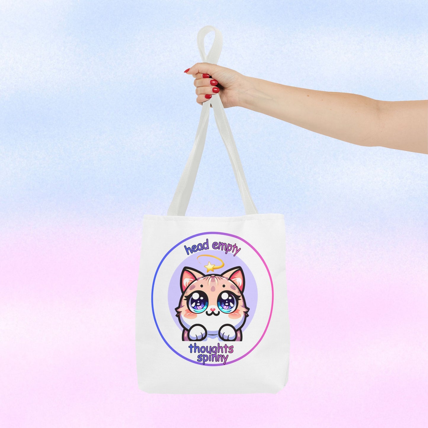 Cute Kawaii Dizzy Cat Tote Bag — "head empty. thoughts spinny."