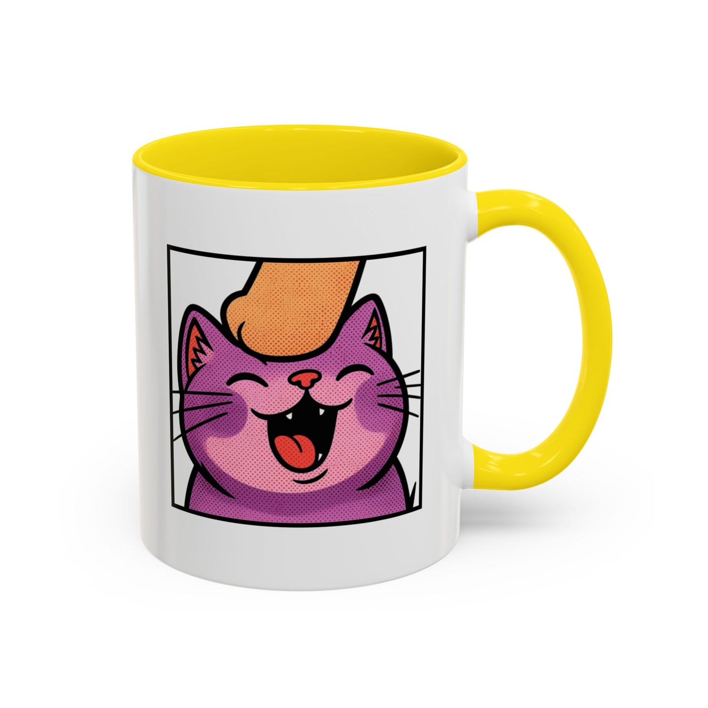 Pet Me, Purrfectly Happy Twitch Emote Cat Accent Coffee Mug – Cute Smiling Cat Illustration (11/15oz)