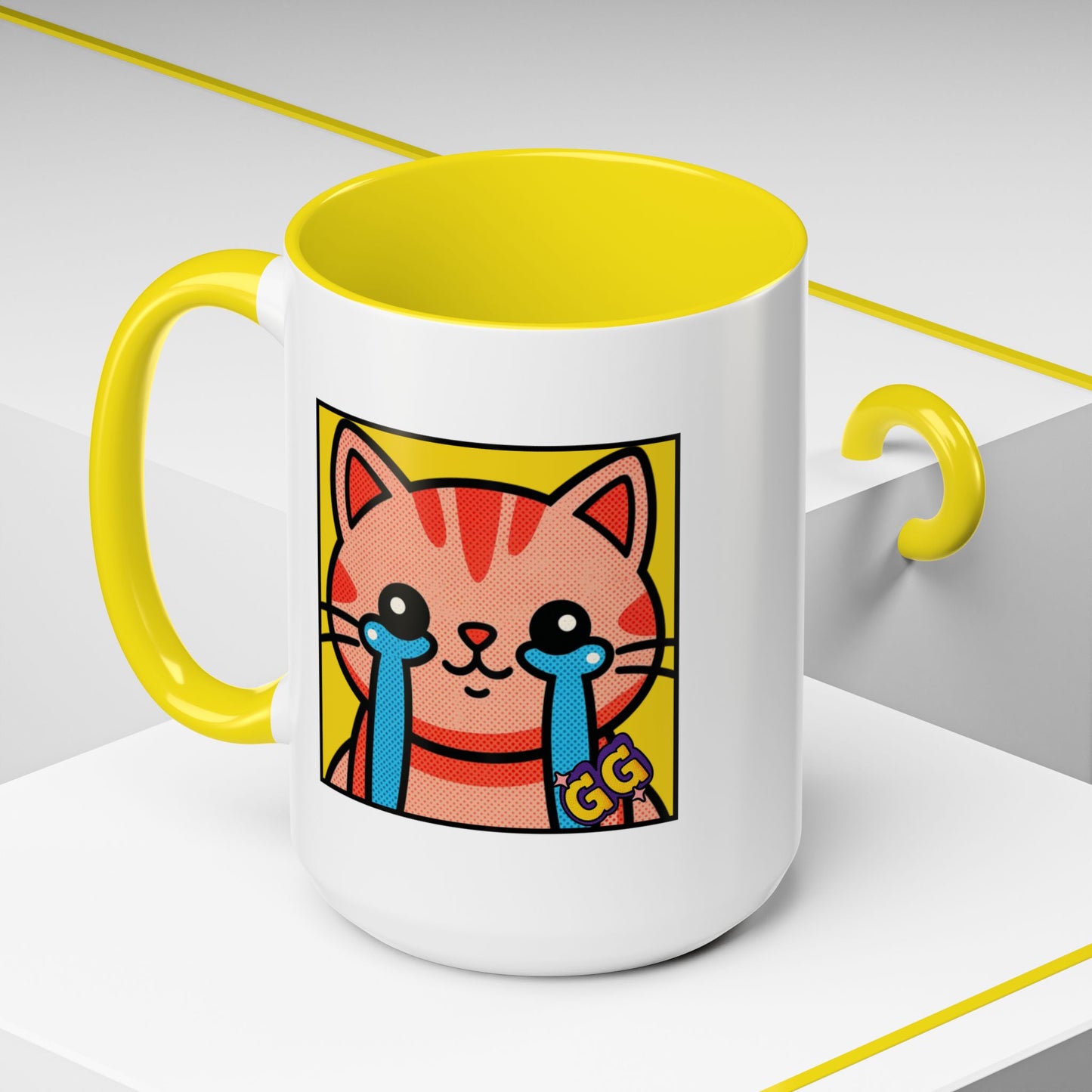 Good Game Tears of Joy - Cute Crying Cat Accent Coffee Mug (11/15oz) – Kawaii Pop Art Cat Emote GG