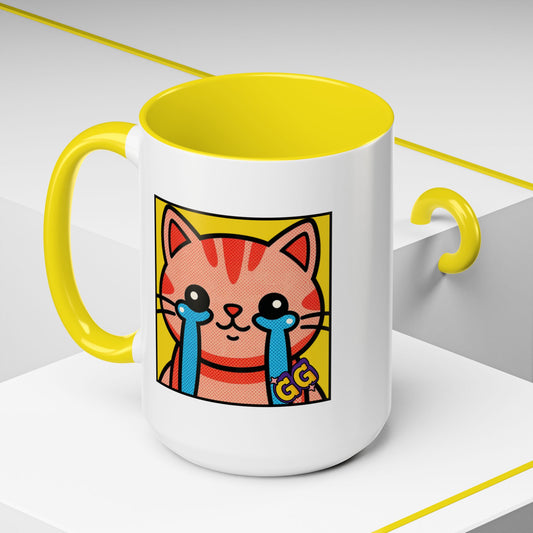 Good Game Tears of Joy - Cute Crying Cat Accent Coffee Mug (11/15oz) – Kawaii Pop Art Cat Emote GG
