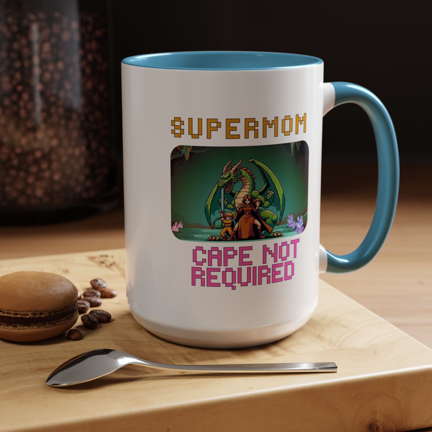 Dungeon Crawling Coffee Mug — "Supermom: Cape Not Required" Accent Mug (11/15oz)