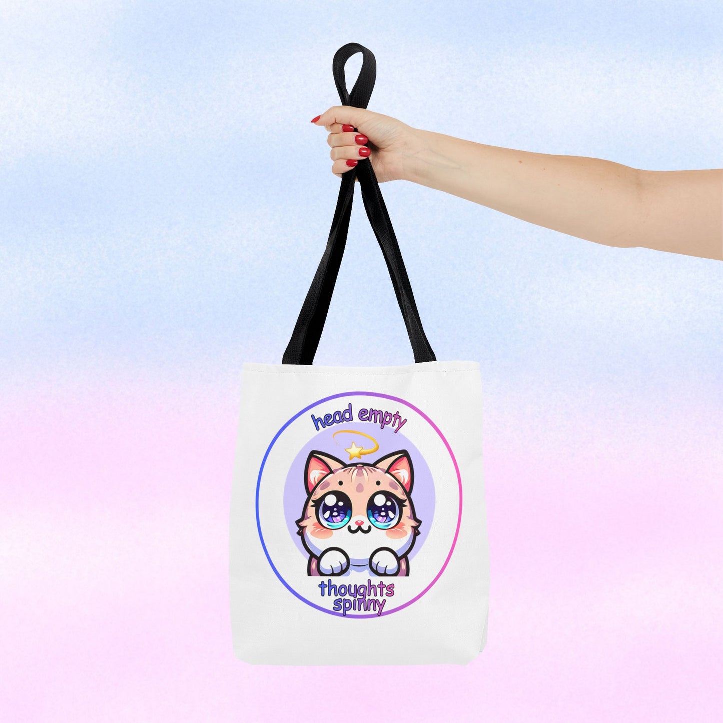 Cute Kawaii Dizzy Cat Tote Bag — "head empty. thoughts spinny."