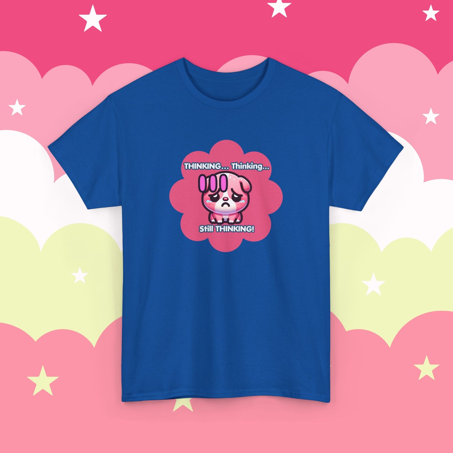 Contemplating Pink Bulldog Emote "Thinking... Still Thinking!" MoodT-Shirt