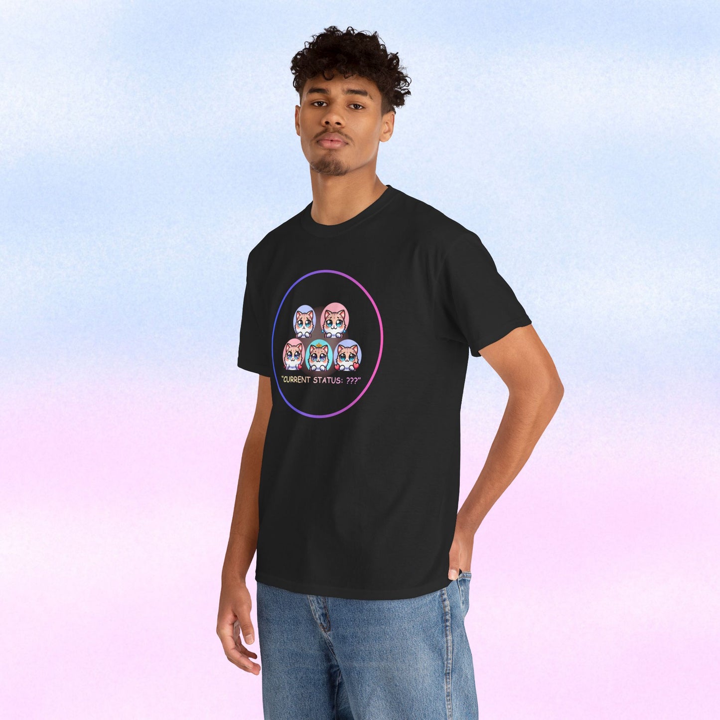 Cat Mood Tee — "Current Status: ???" Cute Kawaii Cat Faces T-Shirt