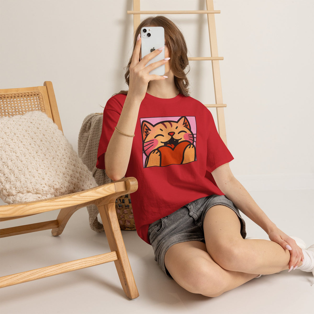 Cute Cat Holding Heart T‑Shirt — Cute Kitty Love Graphic Tee
