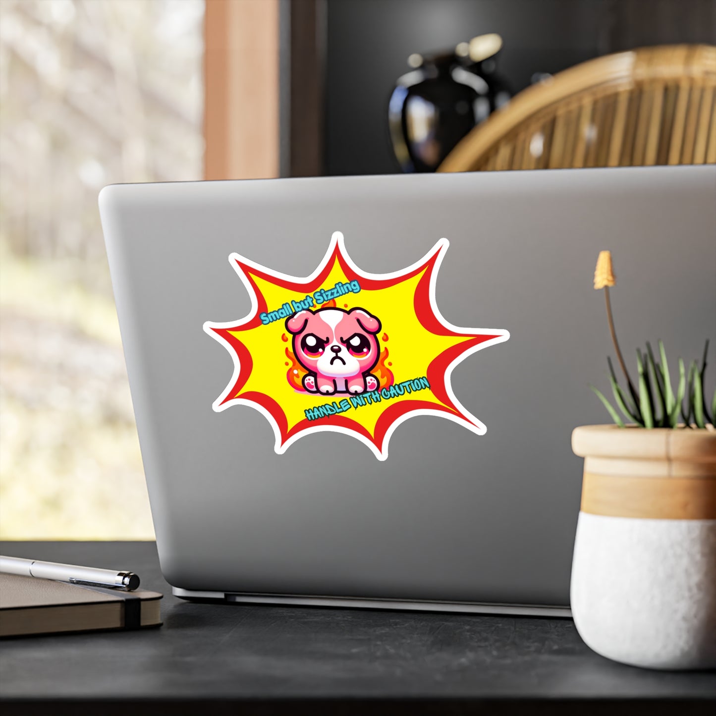 Small but Sizzling Bulldog Vinyl Decal — Fiery Pink Kiss-Cut Sticker
