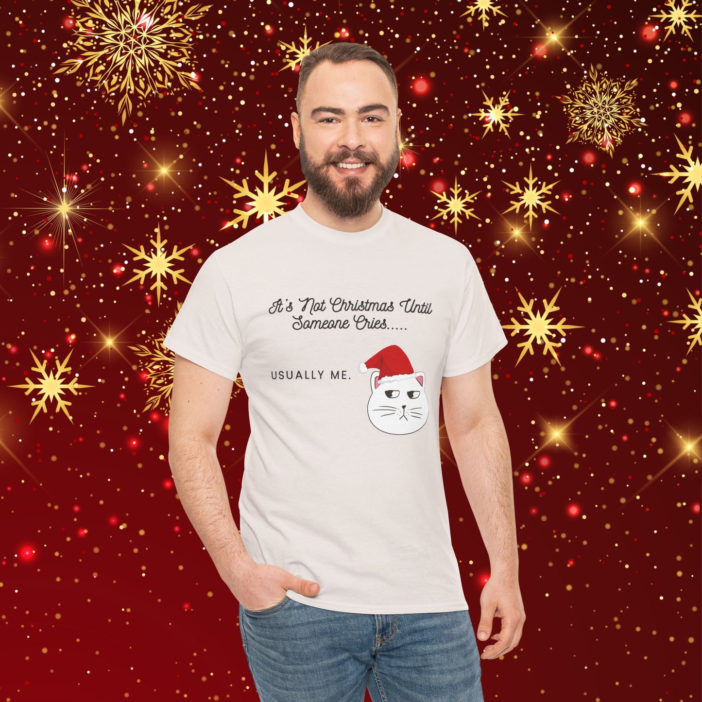 Grumpy Santa Cat Christmas Tee — "It's Not Christmas Until Someone Cries... Usually Me."