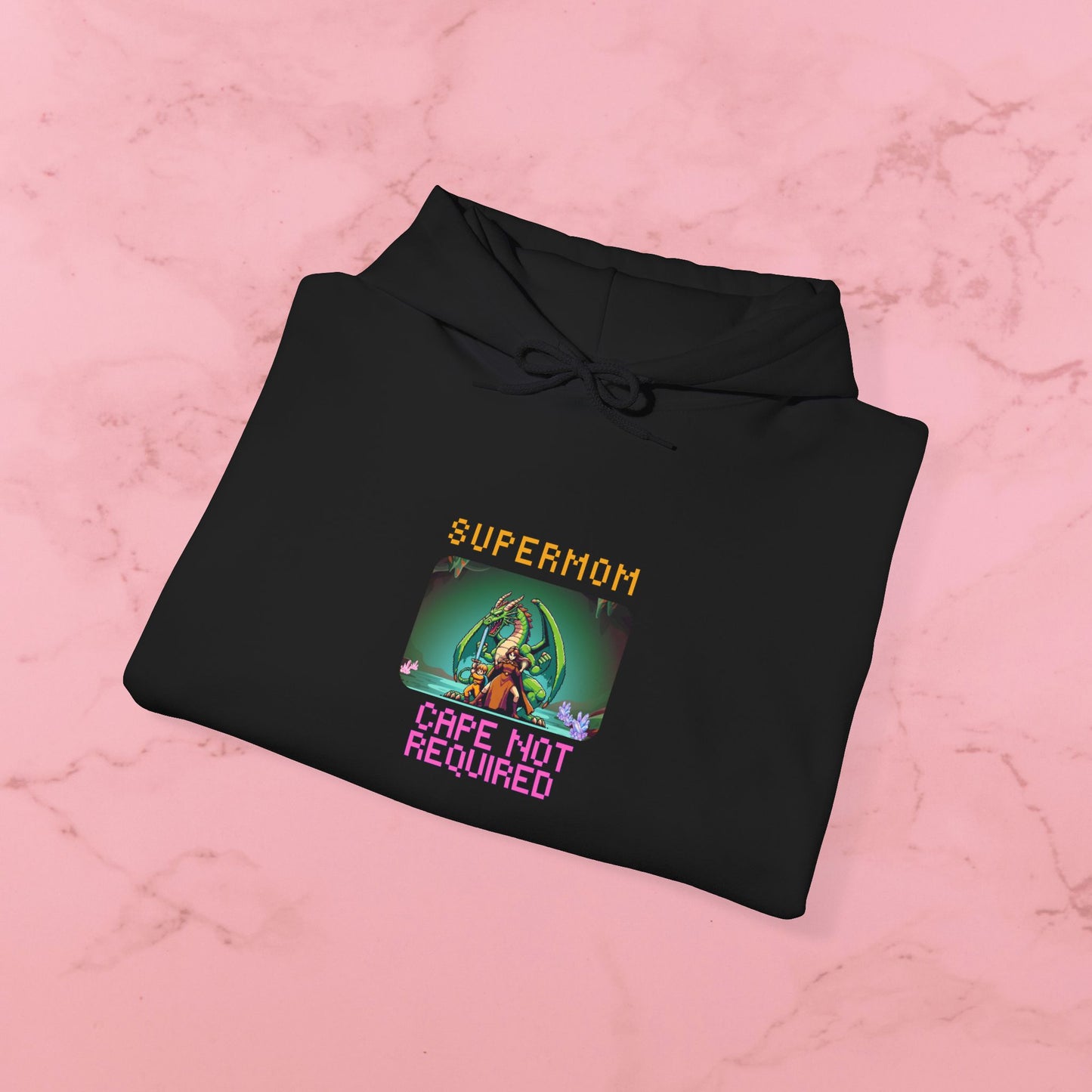 Supermom Hoodie – "Cape Not Required" Retro Neon Mom Hoodie